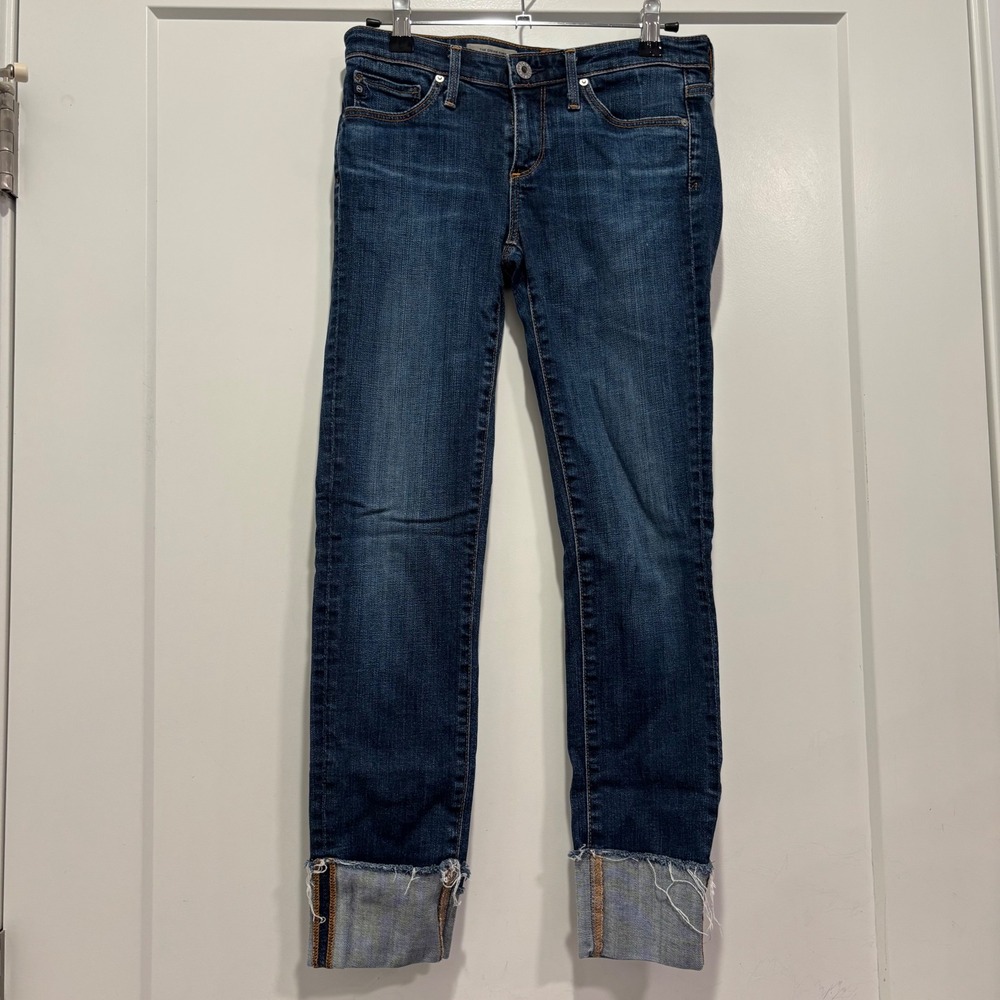 AG Adriano Goldschmied The Stevie Cuff Slim Straight Jeans Dark Wash Denim